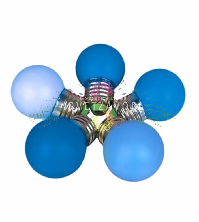 Детальное фото синей декоративной LED лампы Rich Led SBL-822 с цоколем Е27, матовой пластиковой колбой и 5 светодиодами.