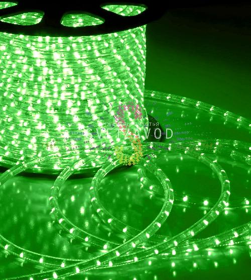 Дюралайт круглый, Ø 13мм, зеленый, 20м, 220В, 2W, 36 led/м, мерцающий