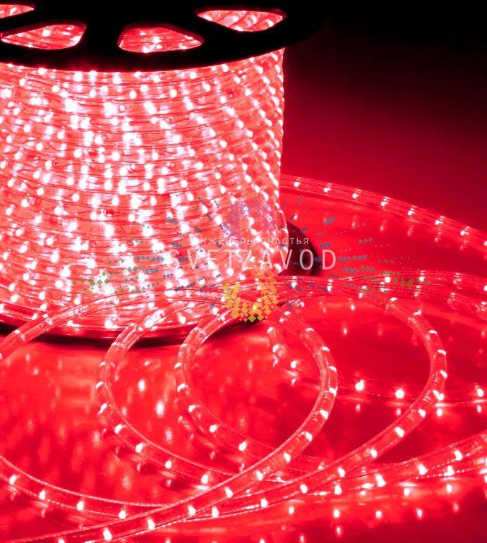 Дюралайт круглый, Ø 13мм, красный, 20м, 220В, 2W, 36 led/м, мерцающий