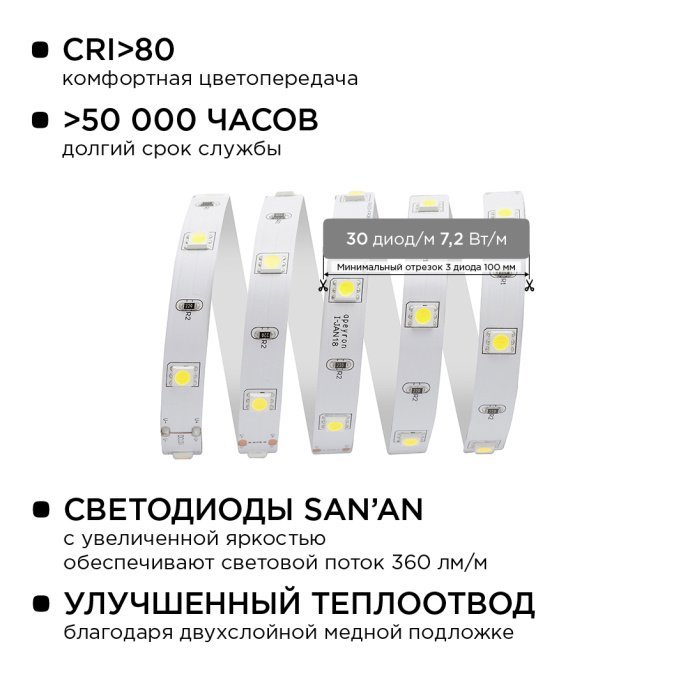 Лента холодный белый 5м SMD 5050 30LED/м, блок питания 12В 48Вт, выключатель на проводе. Подходит для декоративной подсветки.