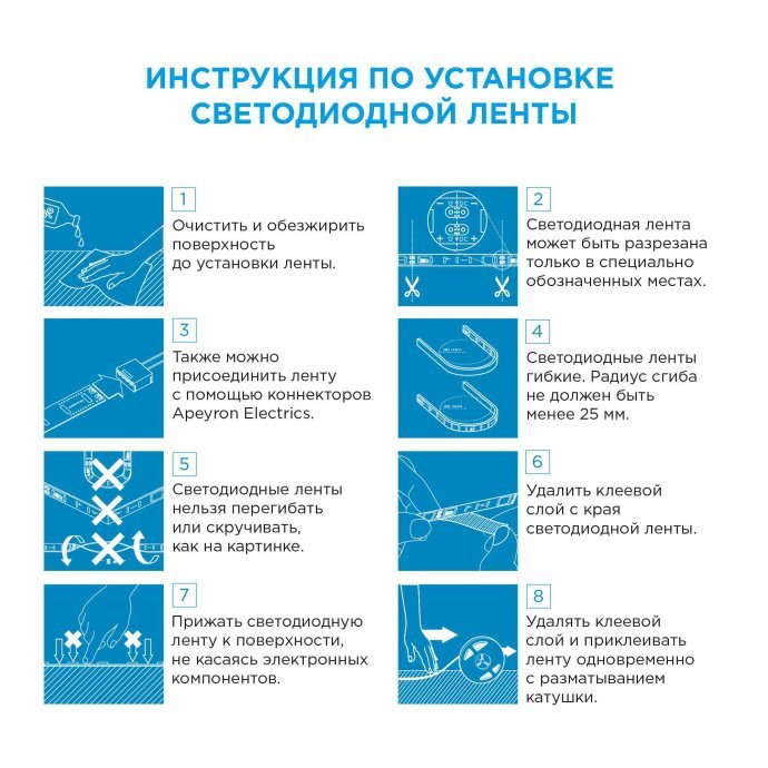 Детальное фото: красная светодиодная лента SMD3528 60LED/м IP65, гибкая подложка 8мм, 5 метров, 12В, Apeyron Electrics