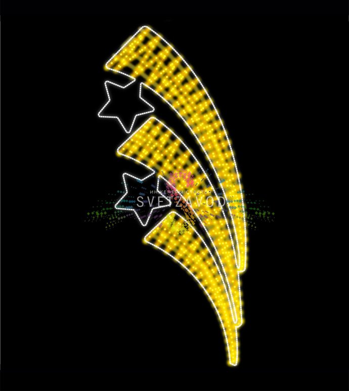 Крупный план светодиодной консоли Победа с желтыми и белыми огнями на стальном каркасе, установленной на уличном столбе.