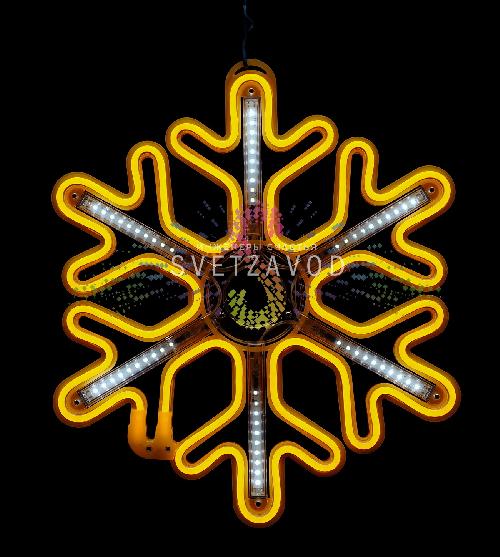 Светодиодная Снежинка, 40см, желтая, неон, с эффектом тающих сосулек, 220В, IP65