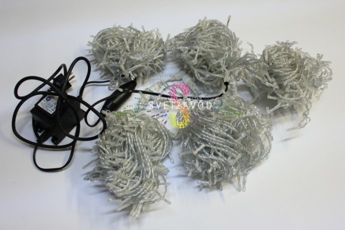 Детальное фото Клип Лайт Спайдер: 5 желтых нитей по 20 метров, прозрачный провод ПВХ, светодиоды с шагом 10 см, блок питания 24В