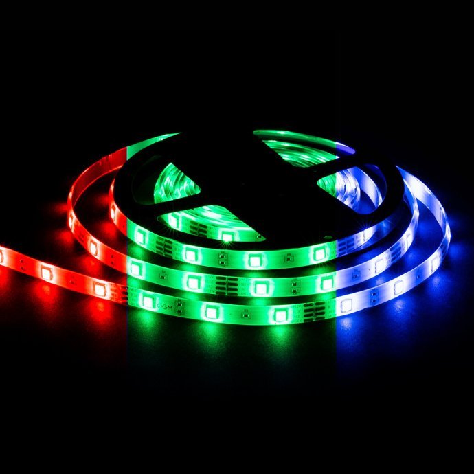 Светодиодная лента 12В RGB SMD5050 30LED/м IP65 5м на белой плате, светящаяся разными цветами для декоративной подсветки
