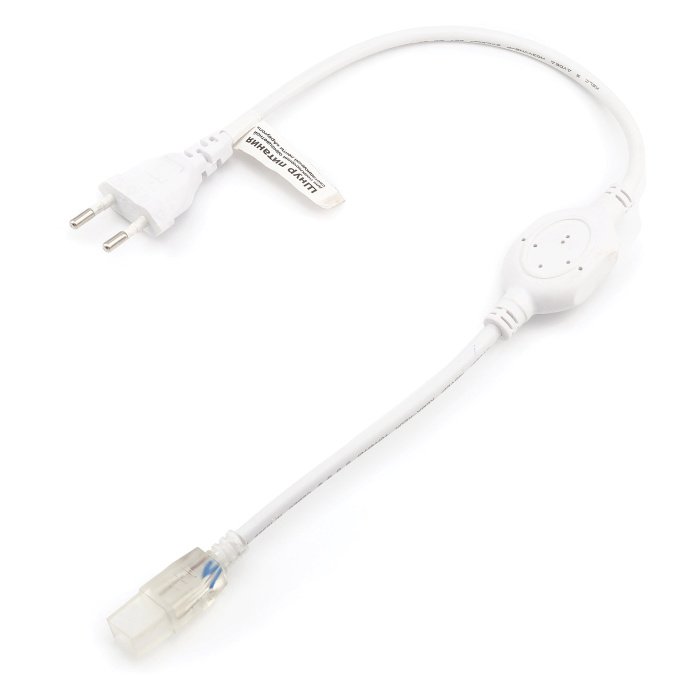 Шнур питания 220В для LED ленты SMD2835 60д/м IP44, длина 20 см, штекер, белый кабель, подключение к ленте