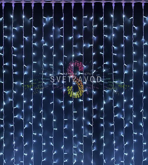 Светодиодный дождь 2х3м, белый, фиксинг, белый ПВХ, 220B, IP65, Rich Led