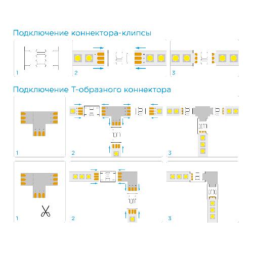 Комплект коннекторов (Т-образный +3 клипсы) для адресной светод. ленты 12/24В, RGB, IP20, под