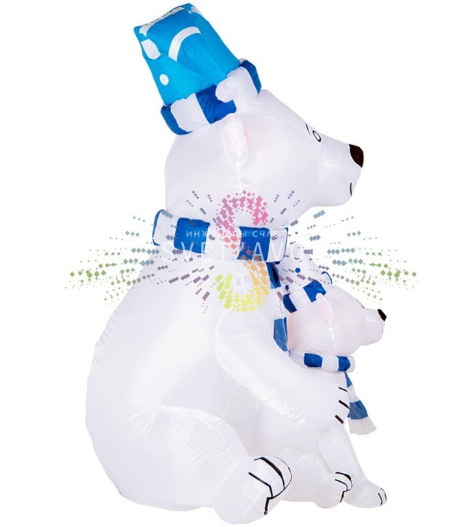 Крупный план надувной фигуры 3D Медведица с медвежонком 180 см от Neon-Night, видны светодиодная подсветка, текстура ПВХ и компрессор в комплекте
