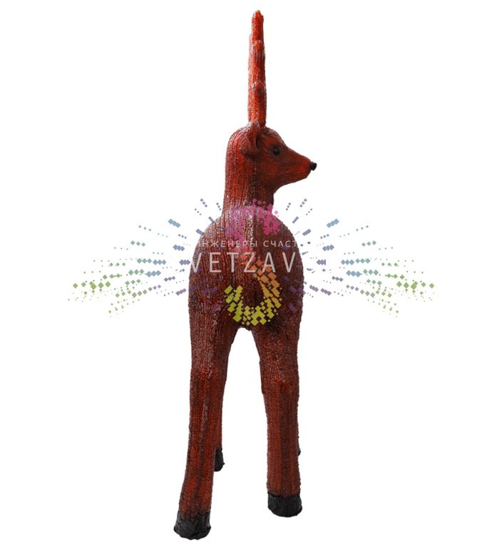 Детальное фото объемной акриловой фигуры бурого оленя с яркой светодиодной подсветкой, демонстрирующее металлический каркас и качество изготовления.