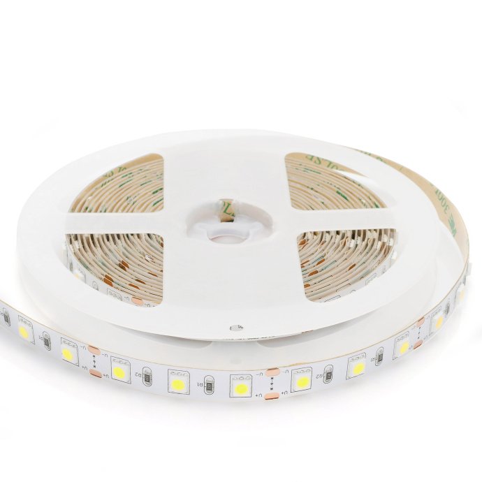 Светодиодная лента холодного белого 6500К, SMD5050, 60LED/м, 14.4Вт, с БП 12Вт, выключателем, коннектором 5.5х2.1, IP20.