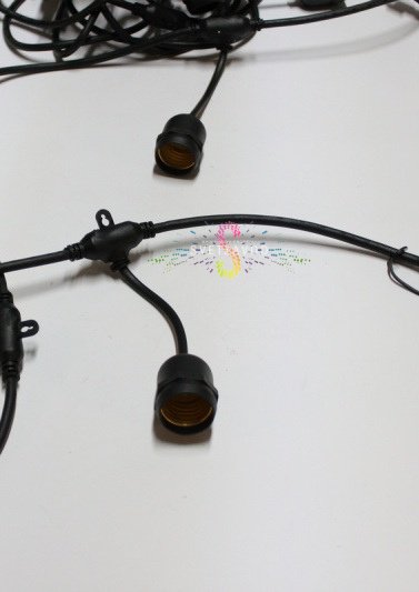 Гирлянда лофт, бухта 10м, шаг 50см, E27, черный провод каучук