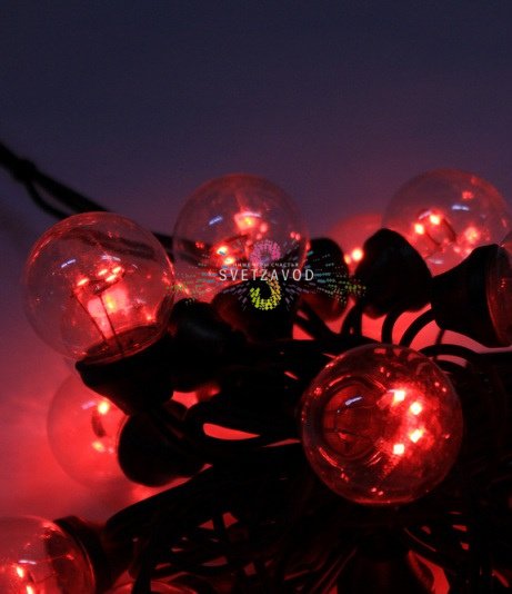 Гирлянда с лампами, красная, 10 метров, 20 ламп, черный провод