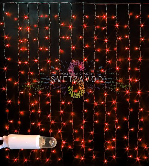 Светодиодный дождь 2х1,5м, красный, фиксинг, белый ПВХ, 220В, IP65, Rich Led