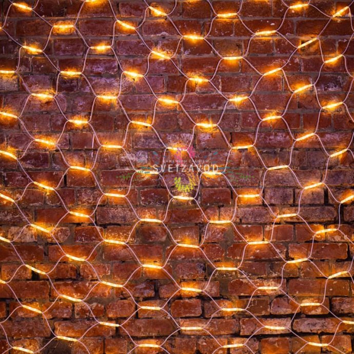 Детальное фото гирлянды сети Neon-Night: прямоугольная сетка с ромбами, 432 теплых белых светодиода, белый каучуковый провод, степень защиты IP67.