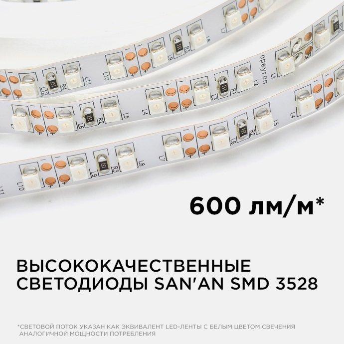 Красная LED лента SMD 3528 120д/м, 8мм, IP20, на катушке 5 метров, контакты 12В.