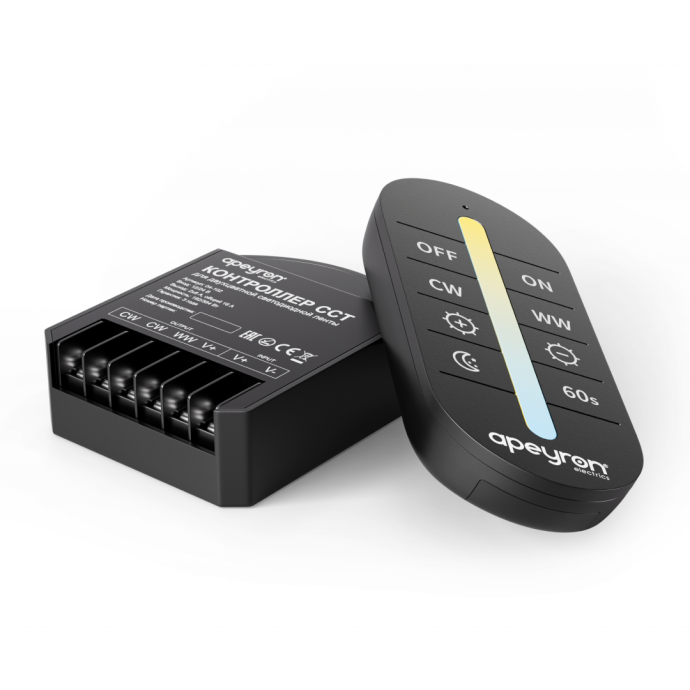 Контроллер двухцветной ленты Apeyron Electrics, 2 канала 16А, накладной монтаж, в комплекте RF сенсорный пульт без батареек