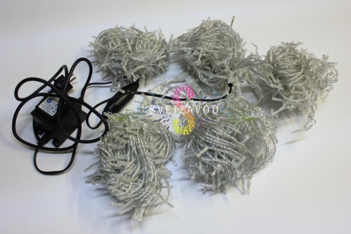 Детальное фото Клип Лайт Спайдер SSP-302: синие светодиоды на прозрачном проводе ПВХ, блок питания, упаковка.