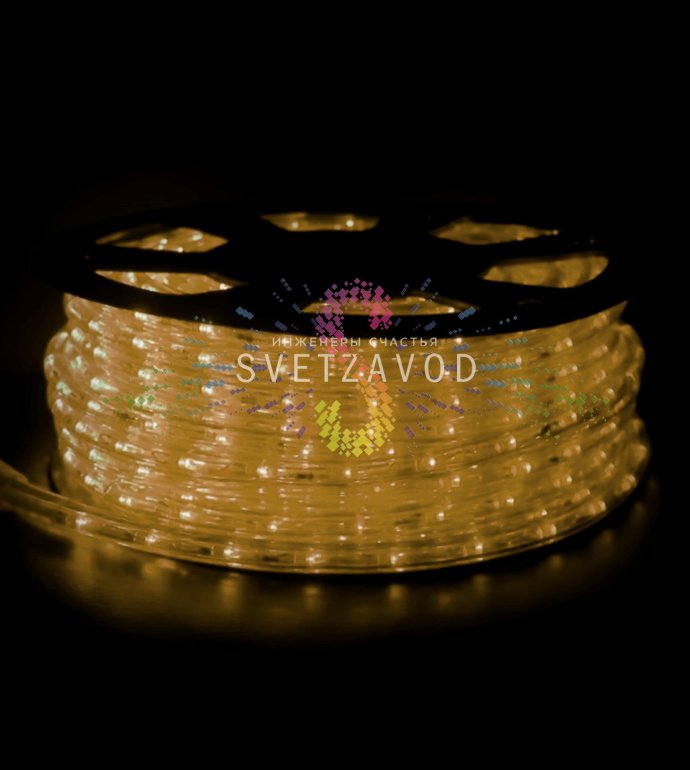 Детальное фото бухты светодиодного дюралайта Rich Led 100м, 13мм, 24В, с герметичной оболочкой, коннекторами и заглушками в комплекте.
