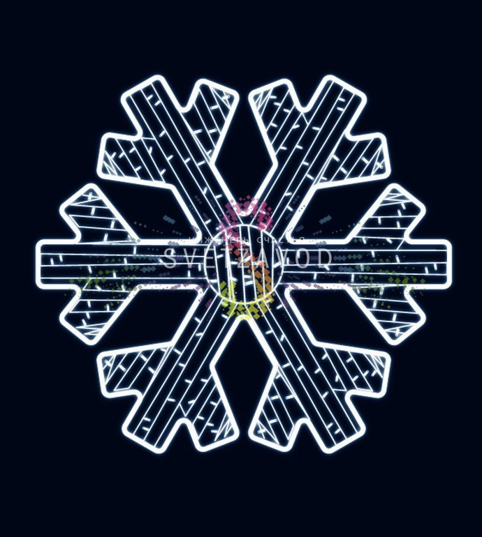 Детальное фото светодиодной снежинки Neon-Night: металлический каркас с порошковой покраской, светодиодный дюралайт, вилка для подключения, ушко для монтажа.