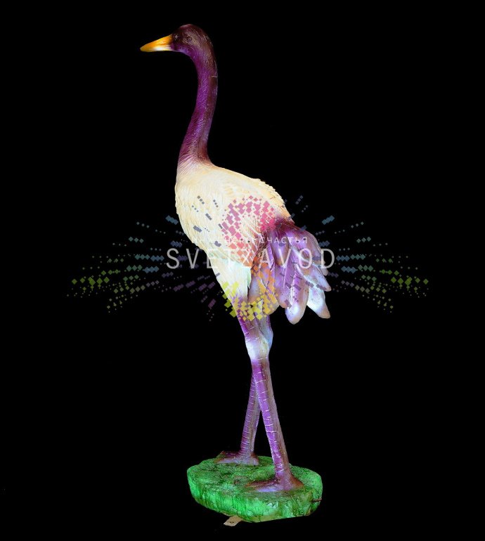 Детальное фото светодиодной фигуры Журавль (120x65x30 см) из стекловолокна с внутренней LED-подсветкой, предназначенной для улицы и помещений.