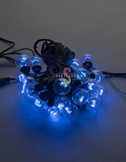 Гирлянда с лампами, синяя, 10 метров, 20 ламп, черный провод