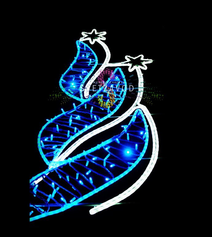 Детальное фото светодиодной консоли «Звездное пламя»: стальной профиль с полимерным покрытием, LED-дюралайт, крепление бандажной лентой.