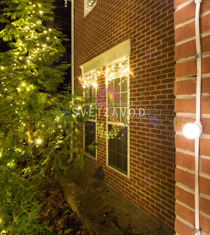 Детальное фото гирлянды Белт лайт Neon-Night: белый каучуковый кабель, патроны E27 с шагом 15 см, крепление фиксинг, степень защиты IP65.