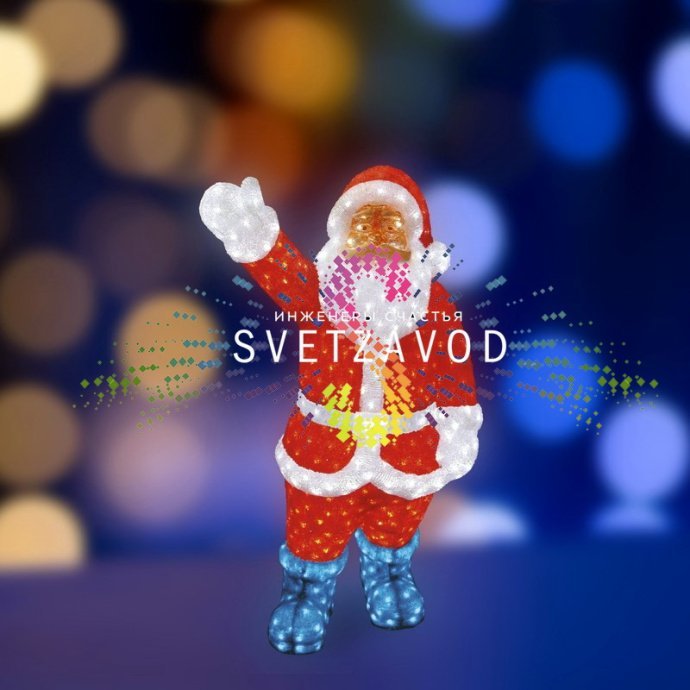 Детальное фото акриловой 3D фигуры Санта Клауса с 4400 светодиодами, демонстрирующее металлический каркас и качество сборки для уличного использования.