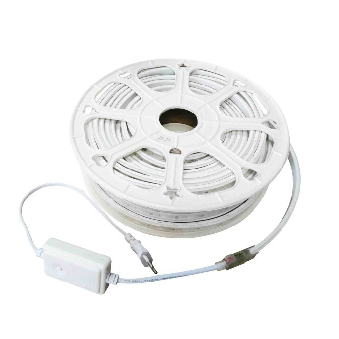 Светодиодная лента RGB 220В, белый ПВХ шнур, прозрачный рассеиватель, IP65, многоцветное свечение, 15м