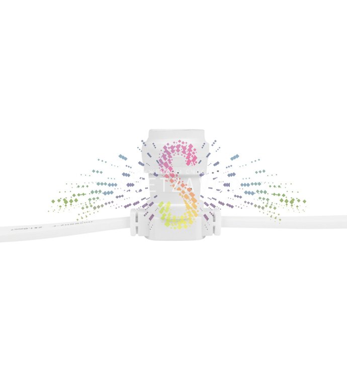 Детальное фото гирлянды Белт лайт Neon-Night: белый каучуковый кабель, патроны E27 с шагом 15 см, крепление фиксинг, степень защиты IP65.