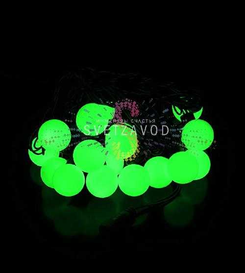 Гирлянда Шарики Ø 38мм, 5м, 220В, черный ПВХ, зеленая, IP65, с блоком питания