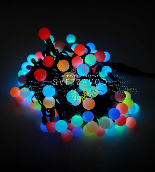 Гирлянда Шарики Ø 25мм, 10м, 220В, черный каучук, RGB, быстрая смена цвета, IP65, без блока питания 