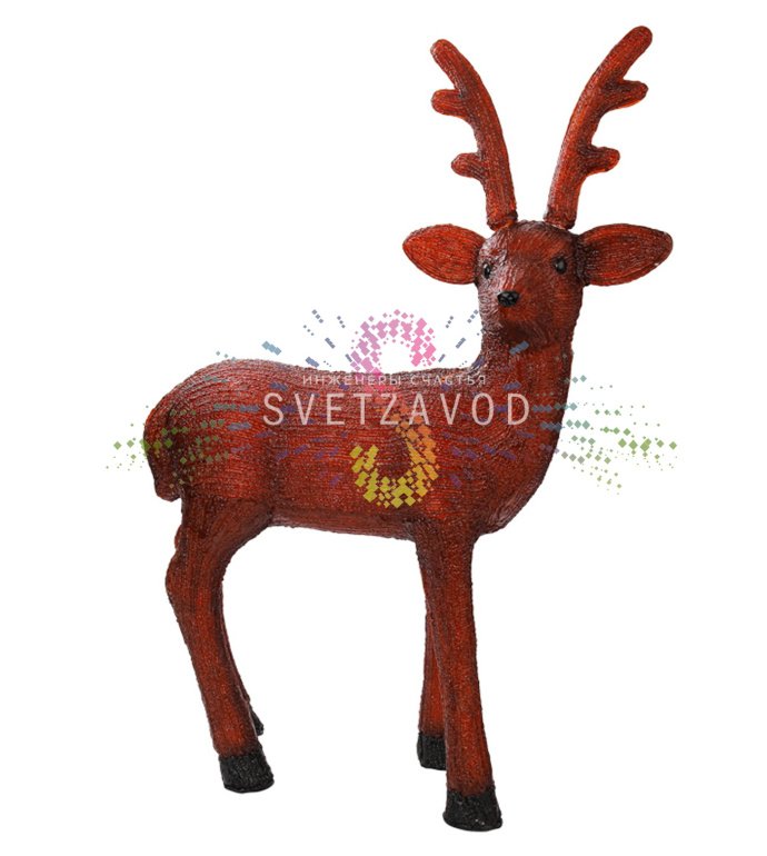 Детальное фото объемной акриловой фигуры бурого оленя с яркой светодиодной подсветкой, демонстрирующее металлический каркас и качество изготовления.