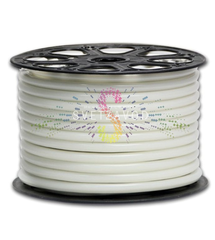 Крупный план гибкого светодиодного дюралайта Rich Led зеленого цвета в матовой молочной оболочке, демонстрирующий плотное расположение диодов.