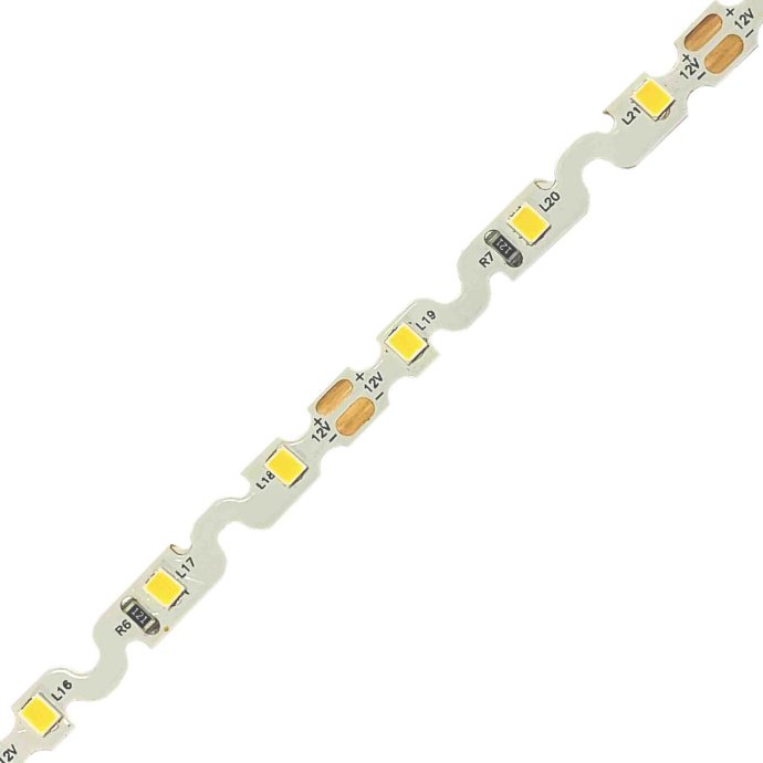 Детальное фото светодиодной ленты 12В SMD2835 60LED/м: дневной белый свет 4000К, гибкая подложка S-типа 6мм, медная основа.