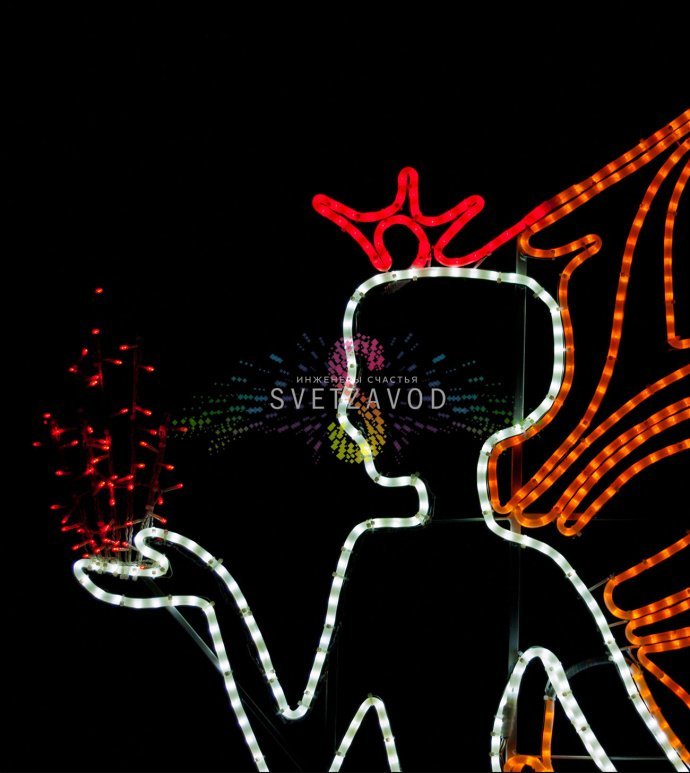 Детальное фото светодиодной композиции 'Лунная принцесса' 2D размером 200х200 см. Видны металлический каркас, светодиодные гирлянды и дюралайт. Фигура предназначена для уличного использования. Детальное фото светодиодной композиции 'Лунная принцесса' 2D размером 200х200 см. Видны металлический каркас, светодиодные гирлянды и дюралайт. Фигура предназначена для уличного использования.