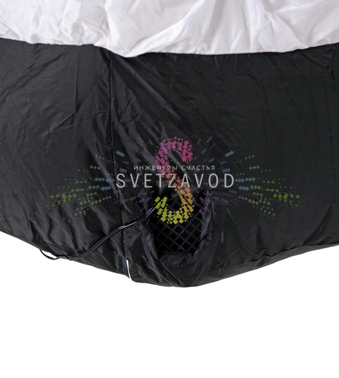 Детальное фото надувной фигуры 3D Дед Мороз 180 см от Neon-Night. Видны светодиодная подсветка, прочный ПВХ материал, компрессор и элементы крепления в комплекте.