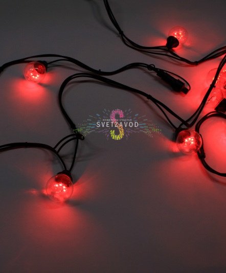 Гирлянда с лампами, красная, 10 метров, 20 ламп, черный провод