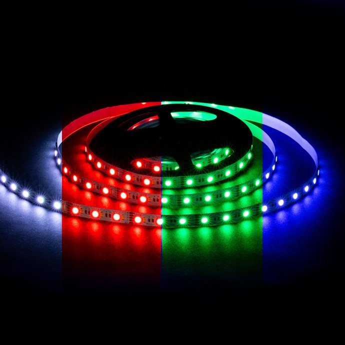 Светодиодная лента RGBW 12В 10Вт/м, smd5050+2835, холодный белый 6500К, 120д/м, белая подложка 10мм, IP20, 5м в катушке, арт. SAP-1825