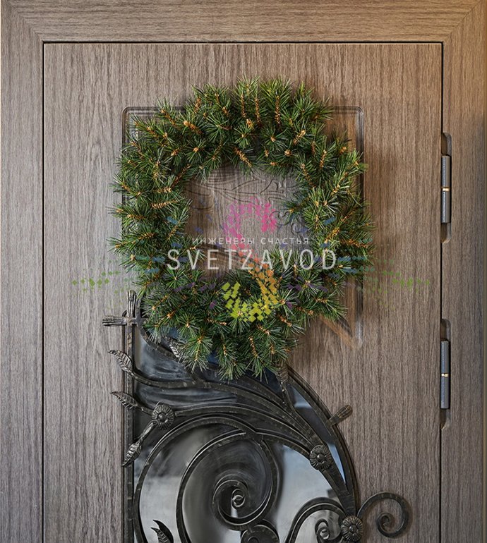 Детальное фото рождественского венка Neon-Night: густые ветки из лески, темно-зеленая хвоя, готов к украшению шарами и гирляндами.