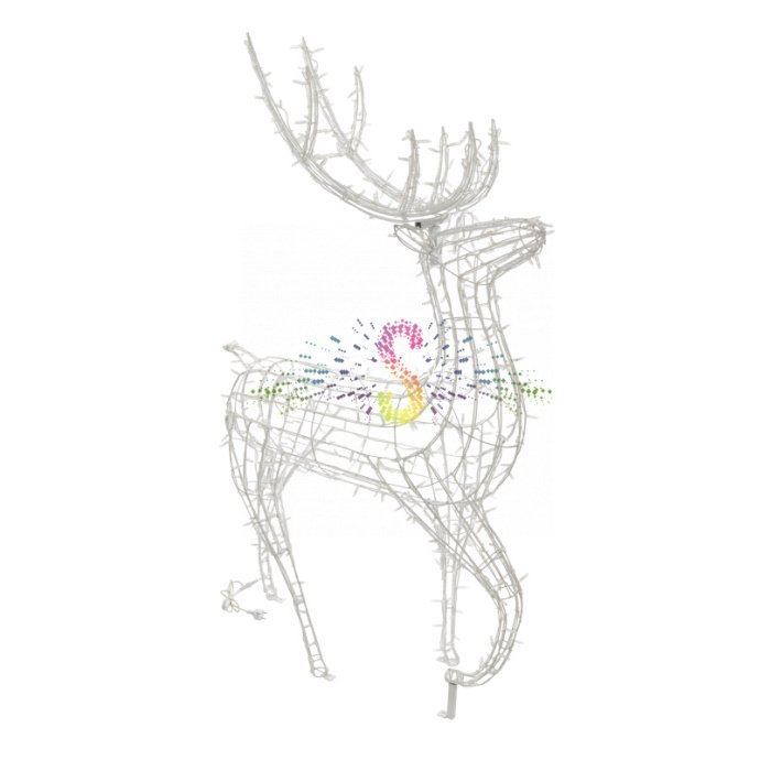 Крупный план светодиодной фигуры 3D Олень высотой 195 см с белым свечением, установленной на улице