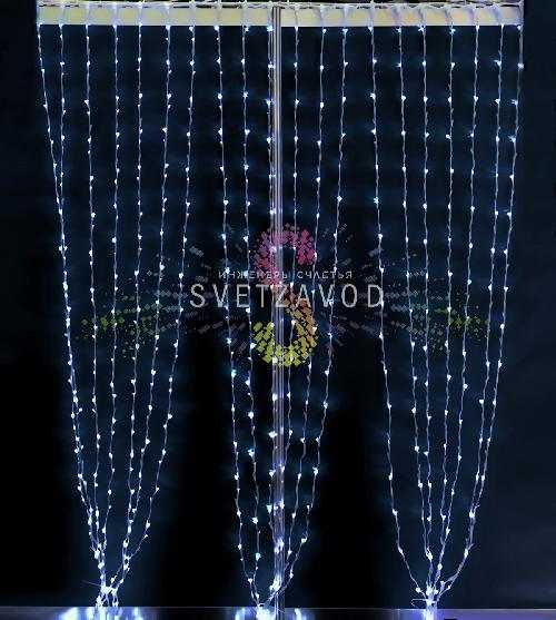 Светодиодный дождь Водопад, 2х3м, белый, чейзинг, прозрачный ПВХ, 220В, IP54, Rich Led