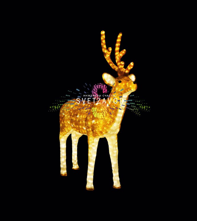 Детальное фото семьи акриловых оленей с равномерной LED-подсветкой. Видны три фигуры, коричневый корпус, монтажные кронштейны в основании, подключенный кабель и блок питания 220/24В.