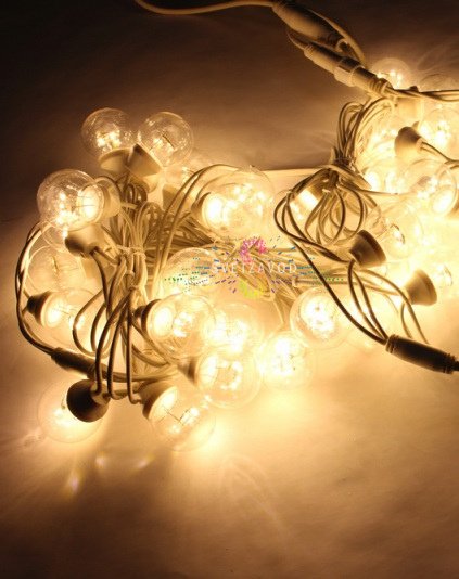 Гирлянда с лампами, теплая белая, 10 метров, 50 ламп, белый провод
