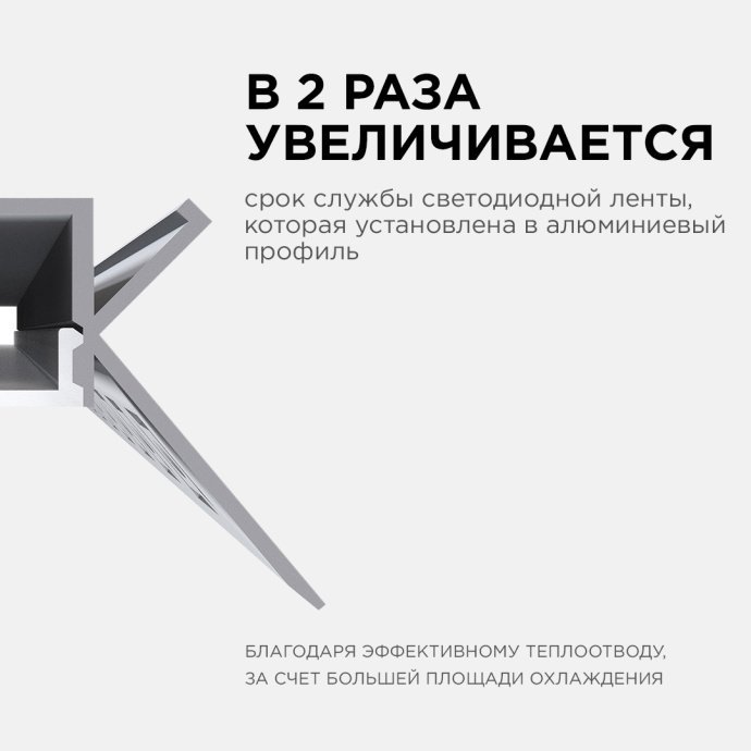Алюминиевый профиль внутр. угол, анодированное серебро, 46х24х2500 мм, матовый рассеиватель и крепеж в комплекте. IP44.