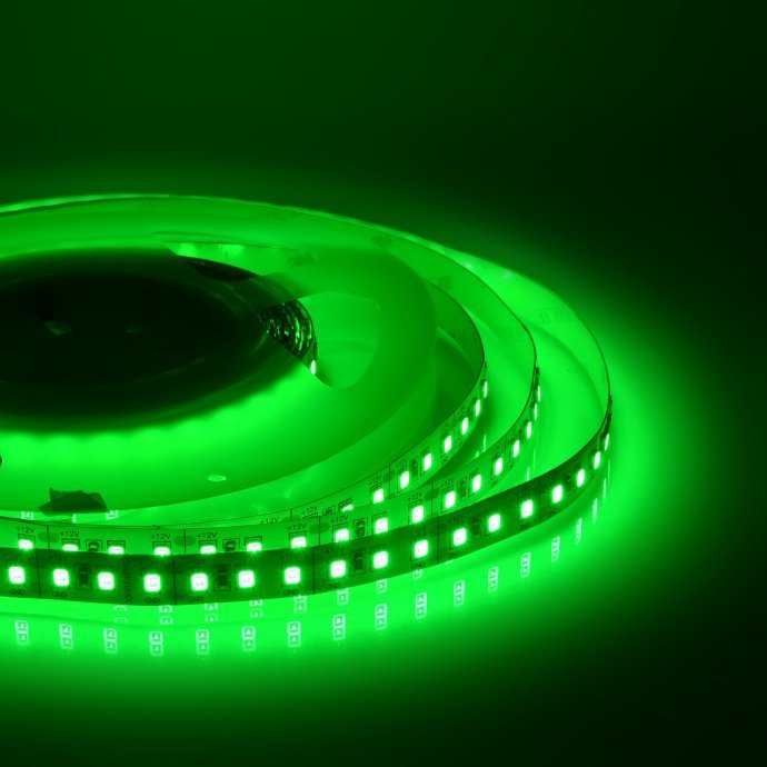 Зеленая LED лента PRO 12В SMD2835 120д/м IP20 на белой плате, 5м, для монтажа в алюминиевый профиль.