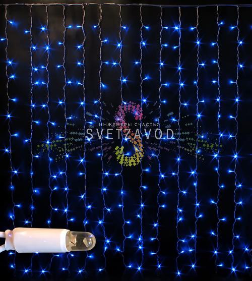 Светодиодный дождь 2х1,5м, синий, мерцающий, WF, белый ПВХ, 220В, IP65, Rich Led
