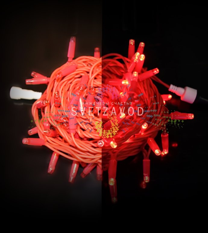 Детальное фото гирлянды-нити Стринг Лайт Rich Led: красный каучуковый провод, светодиоды с защитными колпачками, длина 10 метров, степень защиты IP65