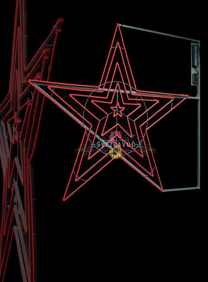 Детальное фото светодиодной консоли Звезда 150х150см, красный неон на стальном каркасе, степень защиты IP65 для улицы